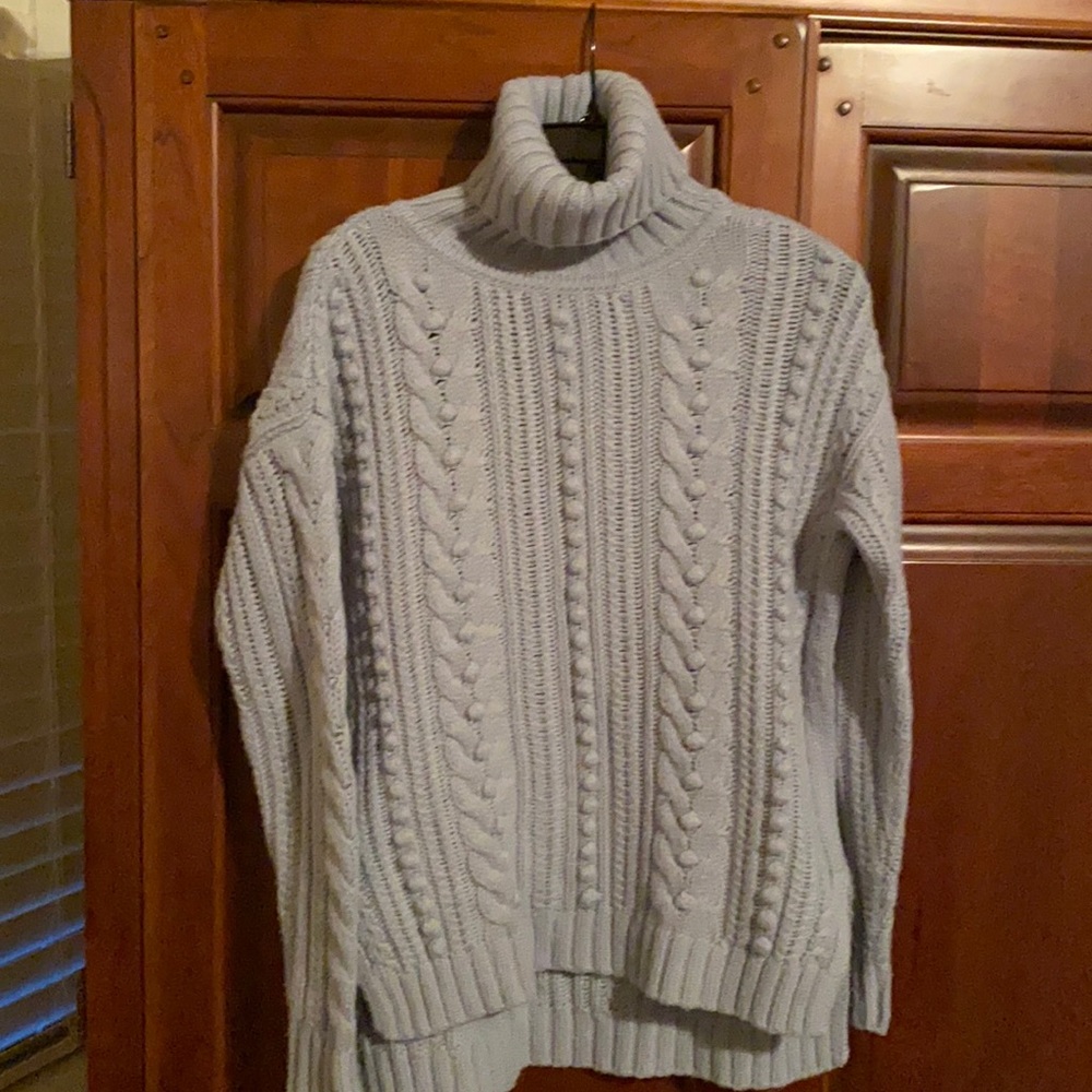 Light Blue Cable knit Turtleneck Sweater